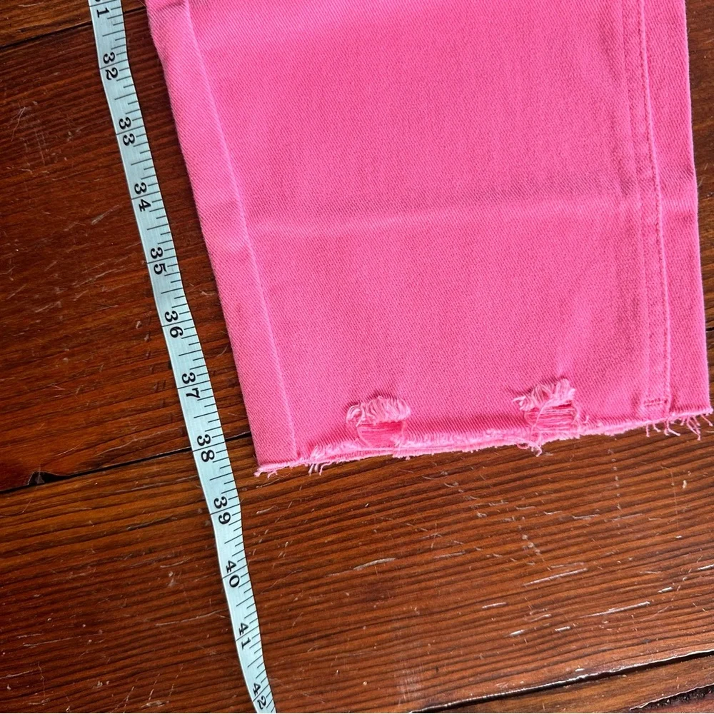 Pink Ankle Cropped Distressed Jeans